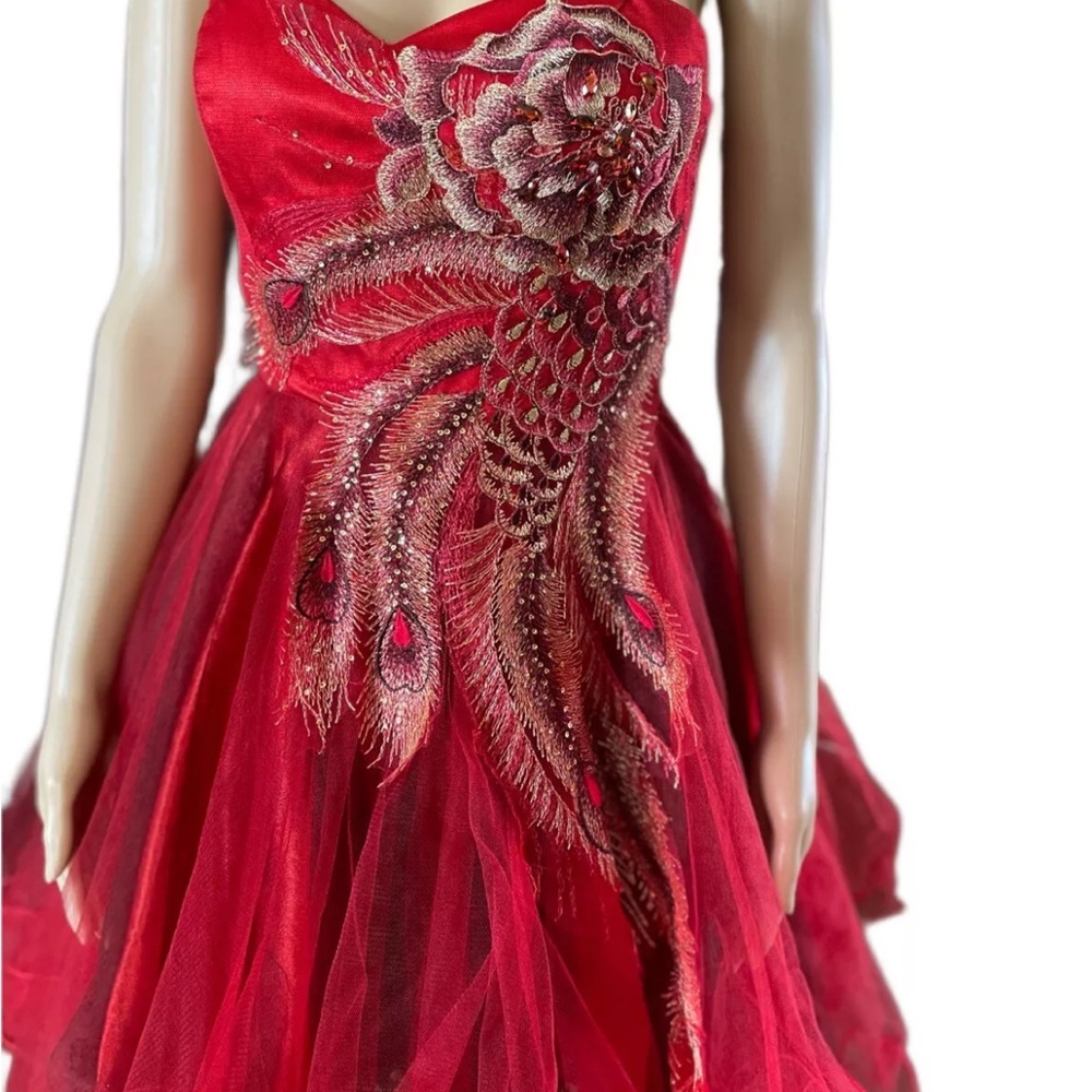 May Queen Couture Peacock Sleeveless Formal Dress | excellent condition Size 10